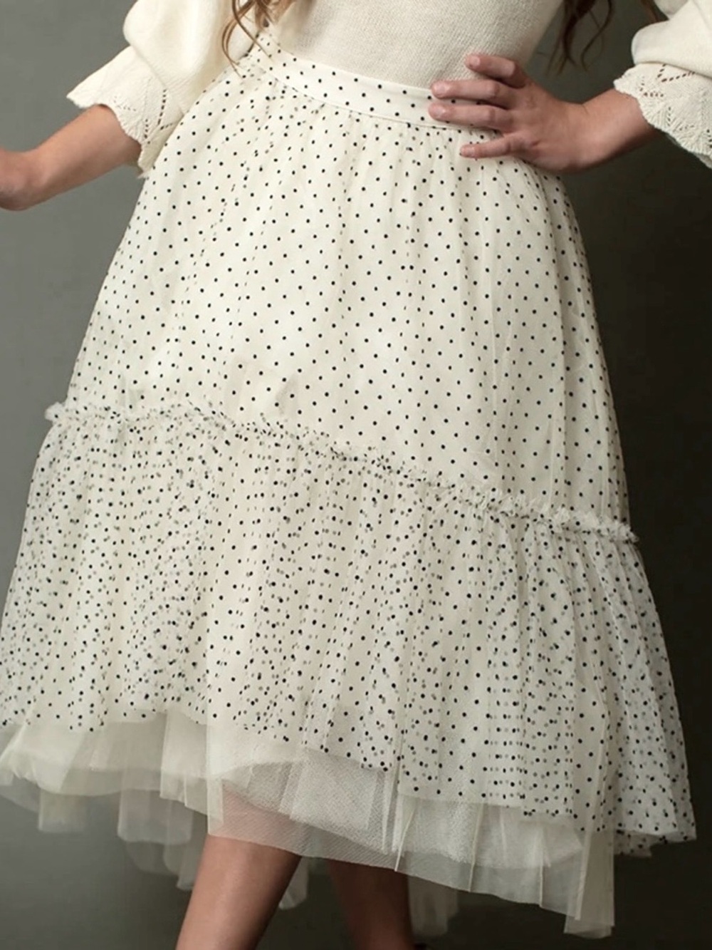 Joyfolie Brigitte Skirt Cream Black Dots Tulle Photo Shoot Formal NWT
